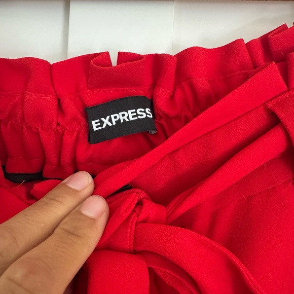 Express High-Waist Red Wide-Leg Pants with Tie Belt - Picture 3 of 5